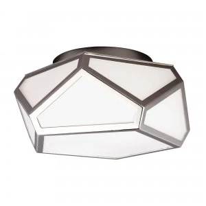 2 Light Diamond Flush Mount Ceiling Light Polished Nickel, E27