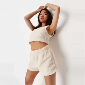 Missguided Fluffy Scoop Neck Crop Short Lounge Set - Cream