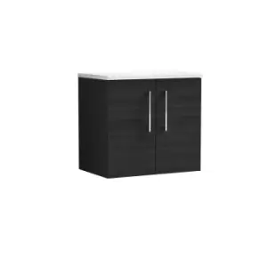 Nuie Arno 600mm Wall Hung 2 Door Vanity & Sparkling White Laminate Top Charcoal Black