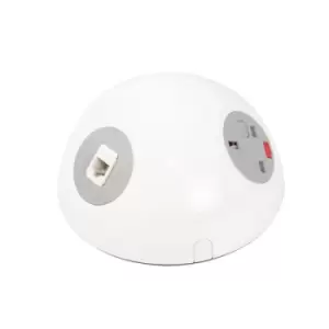 Pluto domed on-surface power module with 1 x UK socket and 1 x TUF (A&C connectors) USB charger and 2 x RJ45 sockets - red