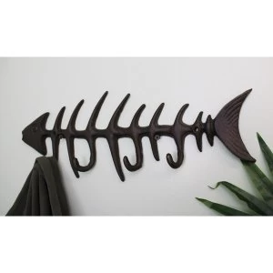 Rustic Cast Iron Wall Hooks, Fish Skeleton