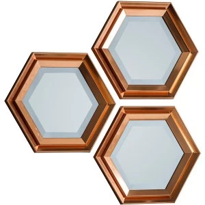 Robert Dyas Fawkner Set of 3 Hexagonal Mirrors - Copper