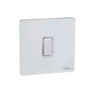 Schneider Electric Ultimate Screwless Flat Plate - Single Rocker 2 Way Light Switch, Single Pole, 16AX, GU1412WPC, Polished Chrome with White Insert