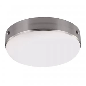 2 Light Flush Ceiling Light Brushed Steel, E27