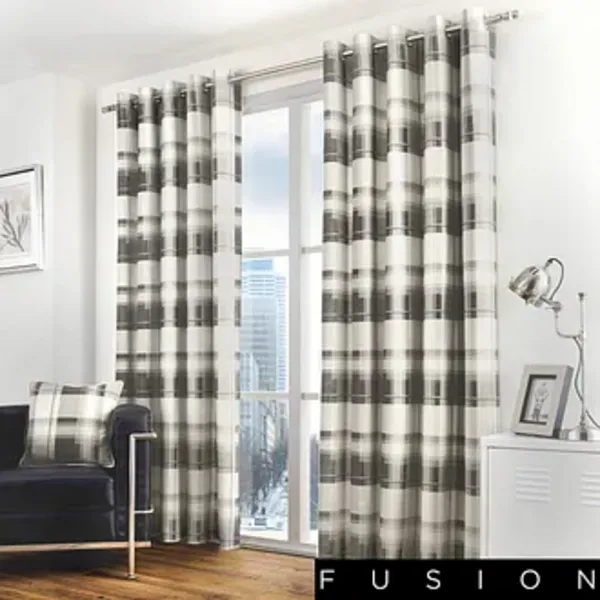 Fusion Balmoral Check 100% Cotton Eyelet Lined Curtains, Slate, 46 x 72" - Fusion BCKSL46726LZU