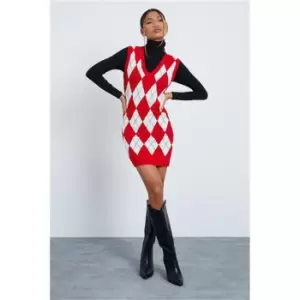 I Saw It First Red Knitted Check Mini Dress - Red