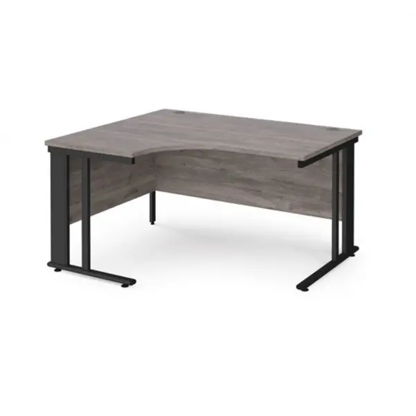 Maestro 25 left hand ergonomic desk 1400mm wide - Black cable managed leg frame, grey oak top