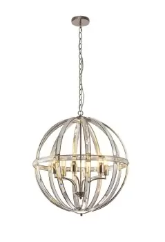 Large Round Pendant, 6 Light E27, Polished Nickel