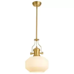 Luminosa Luiz Single Ceiling Pendant, E27, Round Champfered Glass, Satin Gold, Opal