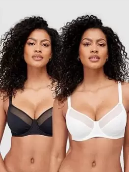 DORINA Luca Curve Non Padded Wired Bra (2 Pack) - Black/White, Size 40D, Women