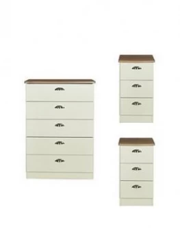 Swift Charlotte 3 Piece Ready Assembled Package - 5 Drawer Chest And 2 Bedside Chests