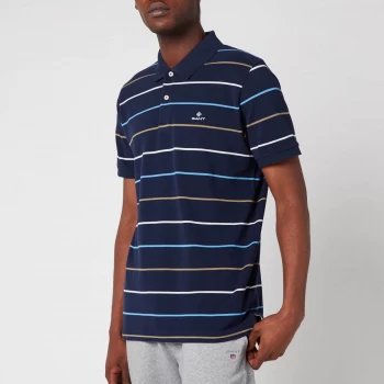 GANT Mens Breton Stripe Pique Polo Shirt - Navy/White - XL