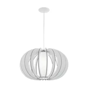 Pendant Ceiling Light Colour White Shade White Wood Glass Bulb E27 1x60W