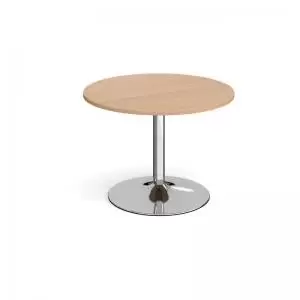 Trumpet base circular boardroom table 1000mm - chrome base and beech