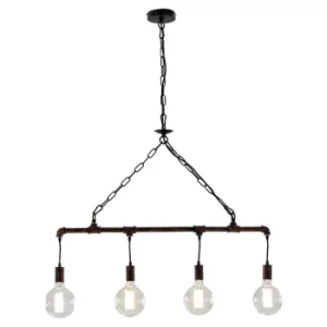 AMARCORD Industrial 4 Light Straight Bar Pendant Ceiling Light Rust 86x25.2cm