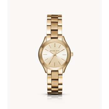 Michael Kors Womens Mini Slim Runway Three-Hand Gold-Tone Stainless Steel Watch - Gold