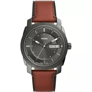 Fossil Mens Machine Three-Hand Date Leather Watch - Brown