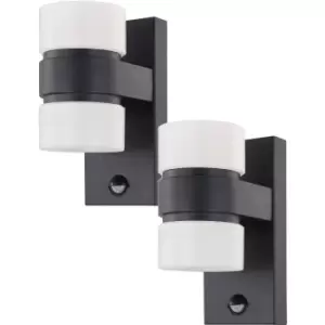 2 PACK IP44 Outdoor Wall Light & PIR Sensor Anthracite Aluminium 6W LED