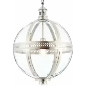 Hanging Ceiling Pendant Light Nickel & Clear Glass Vintage Lamp Bulb Orb Shade