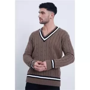 I Saw It First Taupe V-Neck Cable Knit Jumper - Brown