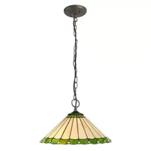 3 Light Downlighter Ceiling Pendant E27 With 40cm Tiffany Shade, Green, Crystal, Aged Antique Brass - Luminosa Lighting