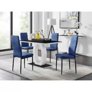 Furniture Box Giovani 4 Black Dining Table and 4 Navy Velvet Milan Black Leg Chairs