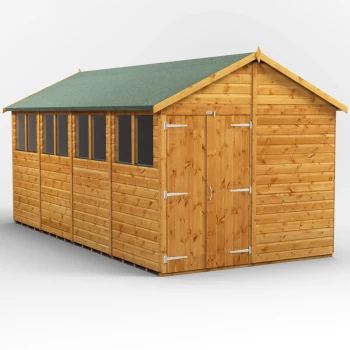 16x8 Power Apex Double Doors Garden Shed - Brown