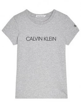 Calvin Klein Jeans Girls Short Sleeve Logo T-Shirt - Grey Marl