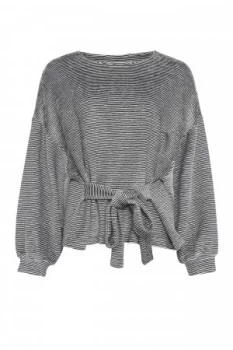 French Connection Freya Texture Jersey Tie Waist Top Grey