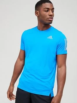 adidas Own The Run 3 Stripe T-Shirt - Blue/Silver, Blue/Silver, Size 2XL, Men