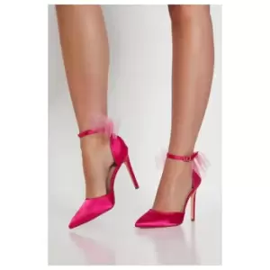 I Saw It First Tulle Oversized Bow Pointed Toe Satin Court Shoe - Pink