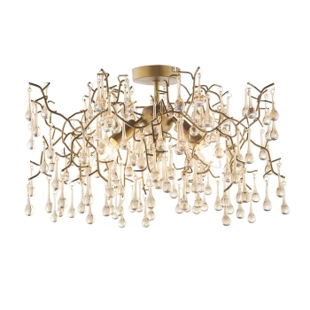 Rimini 3 Light Ceiling Semi Flush Aged Gold Paint & Champagne Lustre Glass