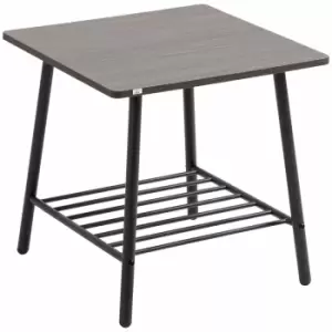 HOMCOM Industrial Side Table With Storage Shelf Grey