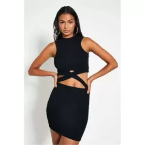 I Saw It First Black Rib Racer Cross Over Cut Out Mini Dress - Black