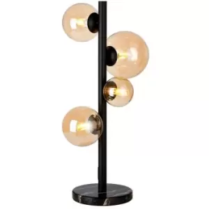 Luminosa Marshall Table Lamp, 4 Light G9, Satin Black, Amber Plated Glass