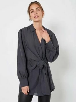 Mint Velvet Tie Front Shirt - Charcoal