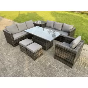 Fimous 7 Seater Outdoor Dark Grey Mixed Rattan Lounge Complete Sofa Set with Adjustable Tables and 2 Stools