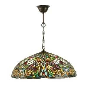 Anderson 3 Light Large Ceiling Pendant Dark Bronze, Tiffany glass, E27