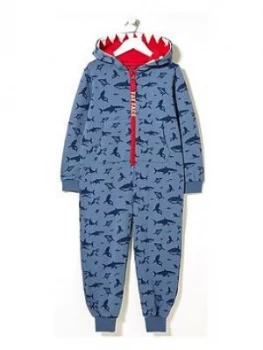 FatFace Boys Shark Print Sweat All In One - Navy, Size 7-8 Years