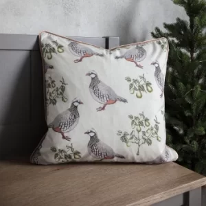 Partridge and Pear Tree Cushion Natural