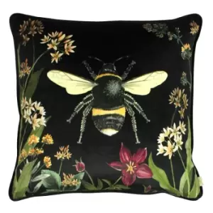 Midnight Garden Bee Cushion Black