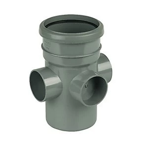 FloPlast SP581G Soil Pipe 3 Socket Boss Pipe Socket - Grey 110mm