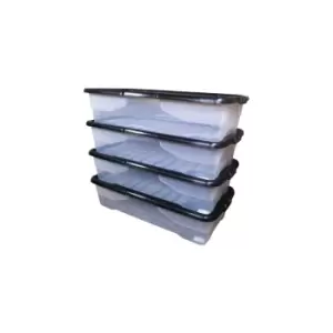 Samuel Alexander - 4 x 42L Clear Under Bed Storage Box with Black Lid, Stackable and Nestable Design Storage Solution