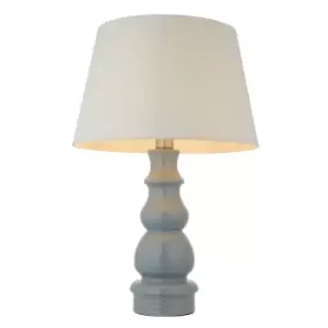 Provence & Cici Base & Shade Tall Table Lamp Blue Grey Glaze, Satin Nickel Plate & Ivory Linen Fabric