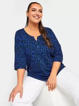 Yours Pintuck Henley Aop Ditsy Blue Size 34-36, Women