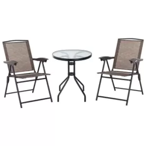 Outsunny Patio Bistro Set Folding Chairs and Coffee Table - Brown