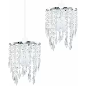 Minisun - 2 x Chandelier Ceiling Pendant Light Shades with Clear Acrylic Jewel Droplets - No Bulbs