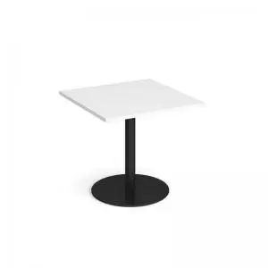 Monza square dining table with flat round Black base 800mm - white