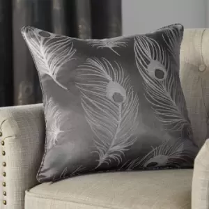 Curtina - Feather Jacquard Filled Cushion, Slate, 43 x 43 Cm