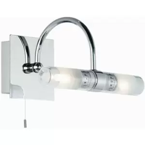 Bathroom Twin Wall Light Chrome & Mixed Glass Modern IP44 Over Mirror Curved Arm